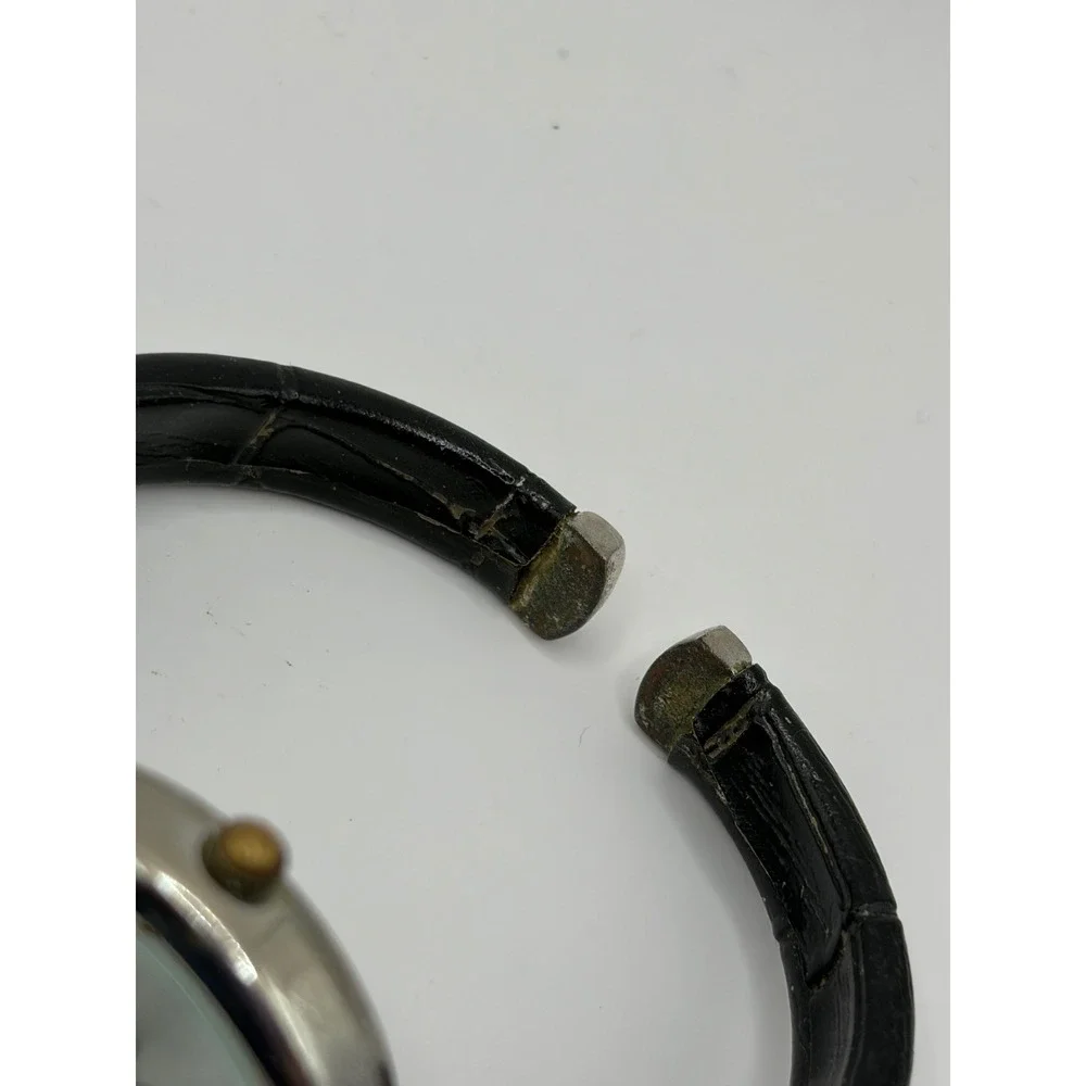 Studio Time Women Silver Tone Black Leather Cuff Quartz Watch‎